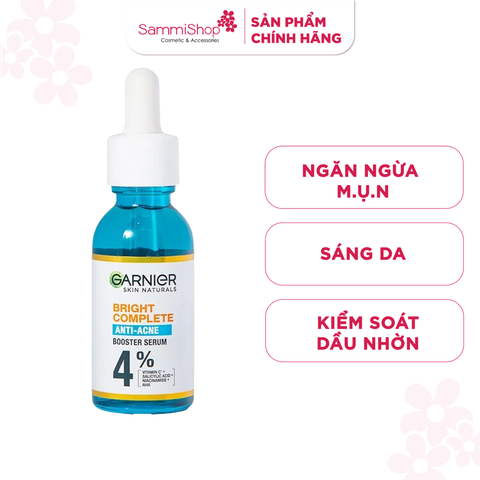 Garnier Dưỡng Chất Giảm Mụn Skin Naturals Bright Complete Anti-Acne Booster Serum 30ml