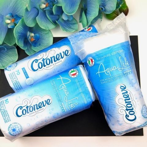 COTONEVE Combo 2 Bông tẩy trang may viền dập nổi AQUA LIFE CT002 (100 miếng) + Tăm bông CT020