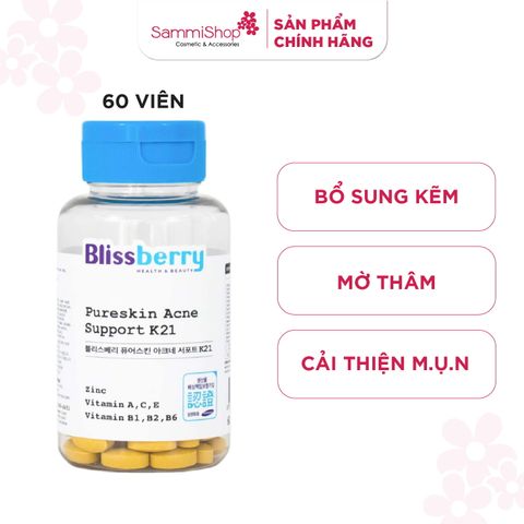 Blissberry Viên uống giảm mụn PureSkin Acne Support K21