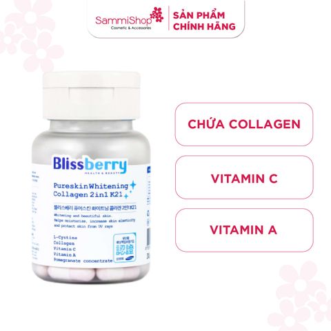 Blissberry viên uống sáng da Pureskin Whitening Collagen 2in1 K21 60v