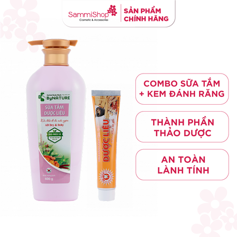 Combo ByNature Sữa tắm AD Dry & Itchy 600g + EQ Tech Kem đánh răng dược liệu 100g