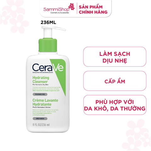 Cerave Sữa rửa mặt da khô, da thường Hydrating Cleanser