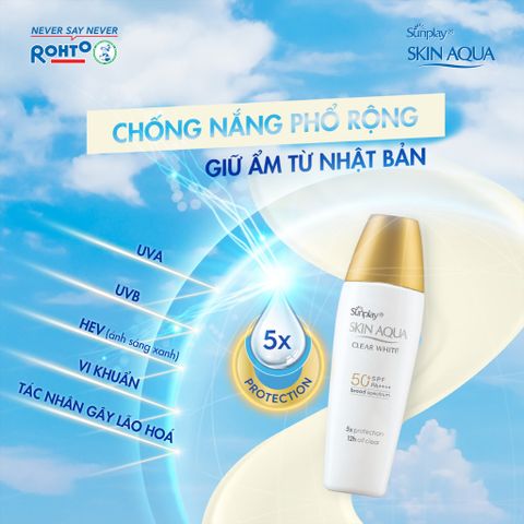 Sunplay Sữa chống nắng Skin Aqua Clear White SPF50+ PA++++ 25g + quà
