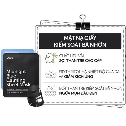 Dear, Klairs Mặt nạ giấy Midnight Blue Calming Sheet Mask 25ml