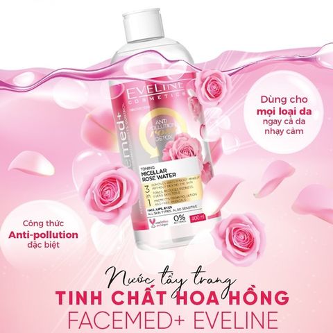 Eveline Nước tẩy trang Facemed+ Toning Micellar Rose Water 400ml