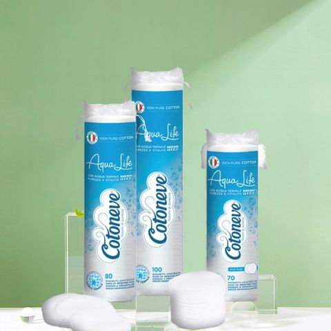 COTONEVE Combo 3 bông tẩy trang may viền dập nổi AQUA LIFE - CT001 70m + khăn ướt 3583CV