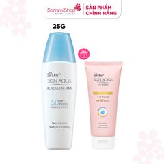 Sunplay Sữa chống nắng  Skin Aqua Acne Clear Milk SPF50+ PA++++ 25g + quà