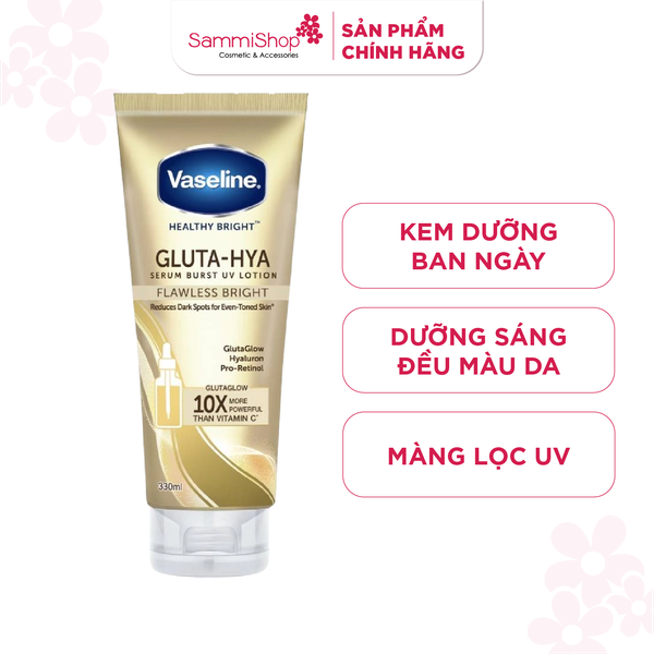 Vaseline Sữa dưỡng thể Healthy Bright Gluta-Hya Serum Burst UV Lotion Flawless Bright 330ml