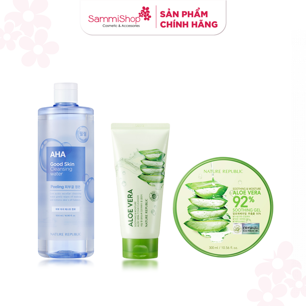 [HÀNG TẶNG KHÔNG BÁN] Nature Republic Nước tẩy trang AHA + Gel lô hội + Sữa rửa mặt Aloe Vera trị giá 420K