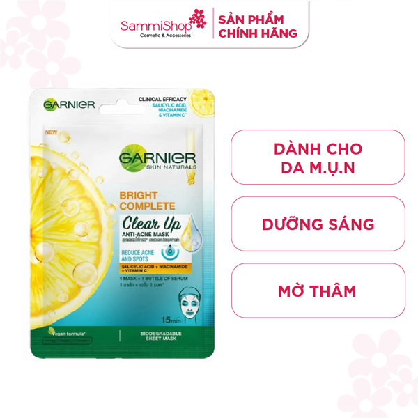 Garnier Mặt nạ giấy Bright Complete Clear Up Anti - Acne Mask 23g