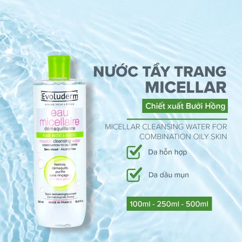 Evoluderm Nước tẩy trang Micellar Cleansing Water Combination To Oily Skins 500ml