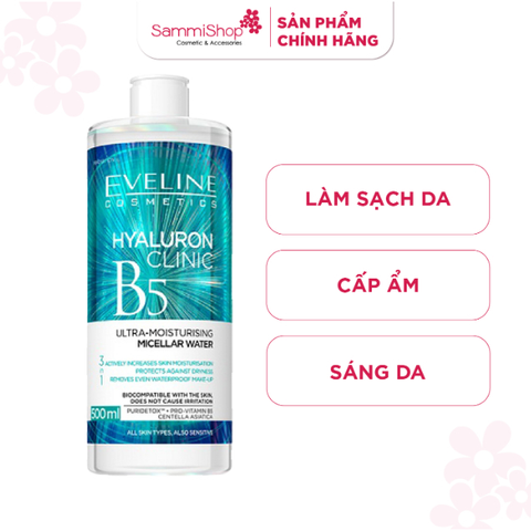 Eveline Nước tẩy trang Hyaluron Clinic B5 Ultra-Moisturising Micellar Water 500ml