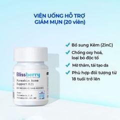 Blissberry Viên uống giảm mụn PureSkin Acne Support K21