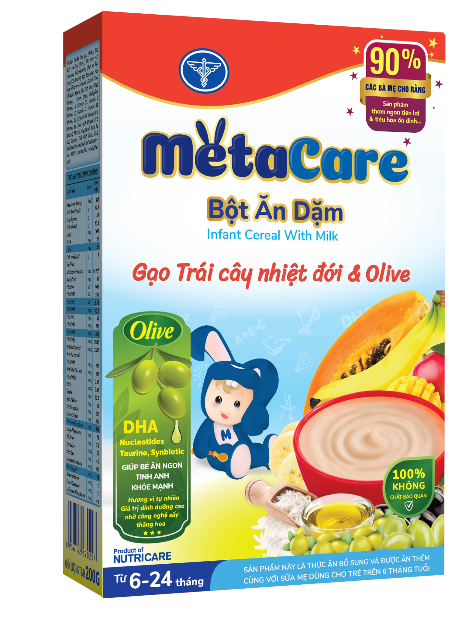  Bột ăn dặm Metacare gạo sữa trái cây nhiệt đới & Olive 