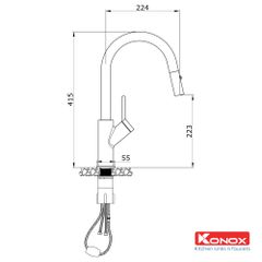 Vòi rửa bát Konox  rút dây Ponte Black