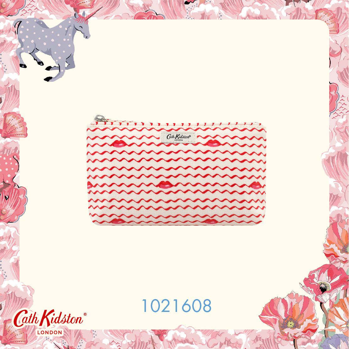 Túi đựng mỹ phẩm/Zip Cosmetic Bag - Kisses - Cream/Red