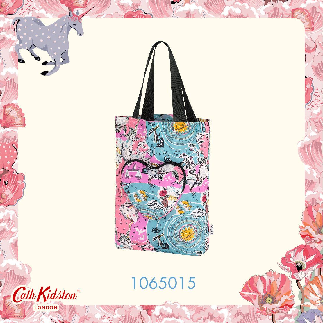 Túi đeo vai xếp gọn/Foldaway Heart Tote - Celestial - Pink/Mint