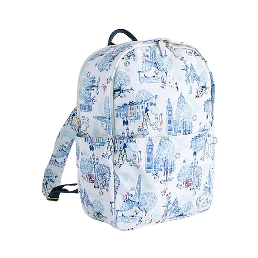 Ba lô đi học/đi làm/Compact Backpack - London Toile - Xanh và Trắng