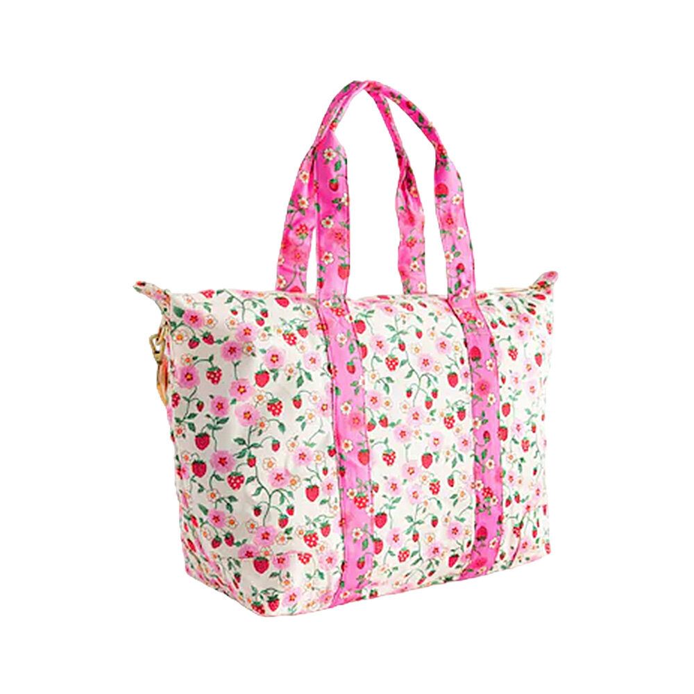 Túi du lịch xếp gọn/Foldaway Overnight Bag - Strawberry small - Ecru