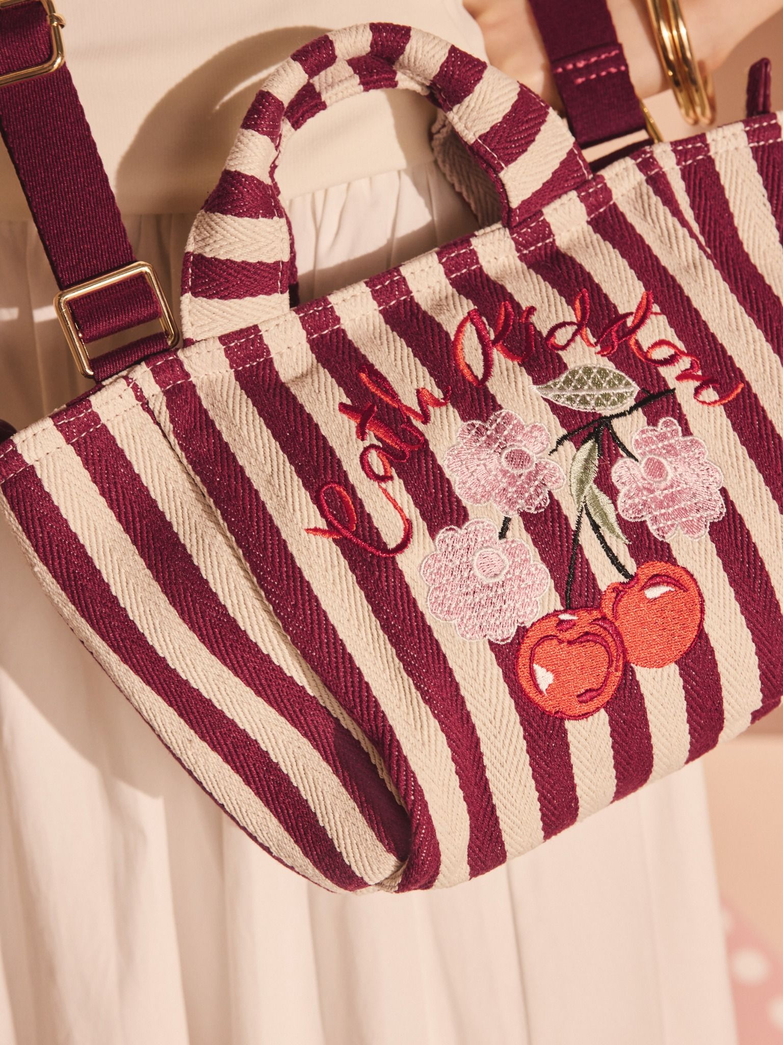 Túi đeo chéo/Cross Body - Cherry Stripe - Burgundy Red - AL8174
