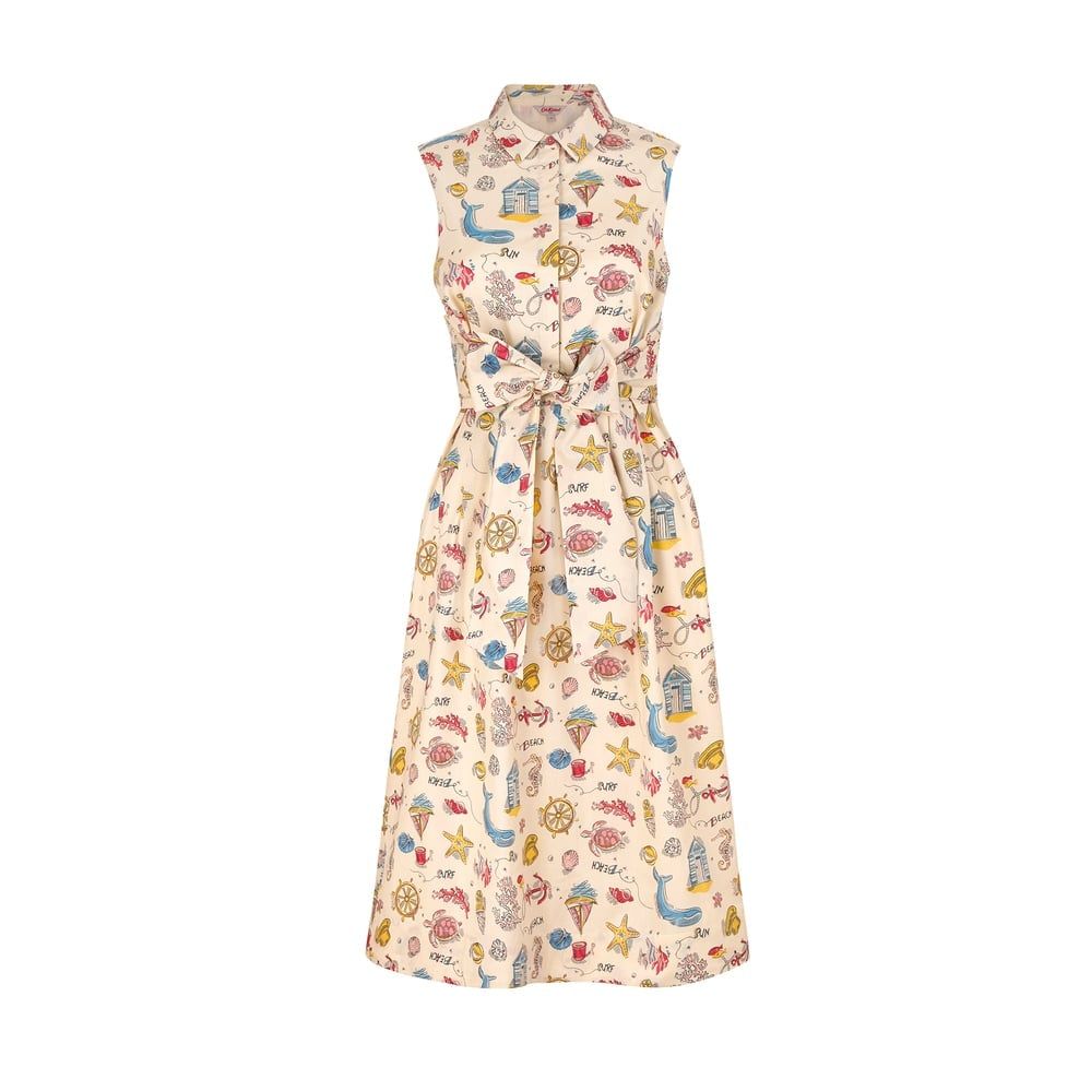 Đầm/Tie Waist Shirt Dress - Summer Time - Warm Cream
