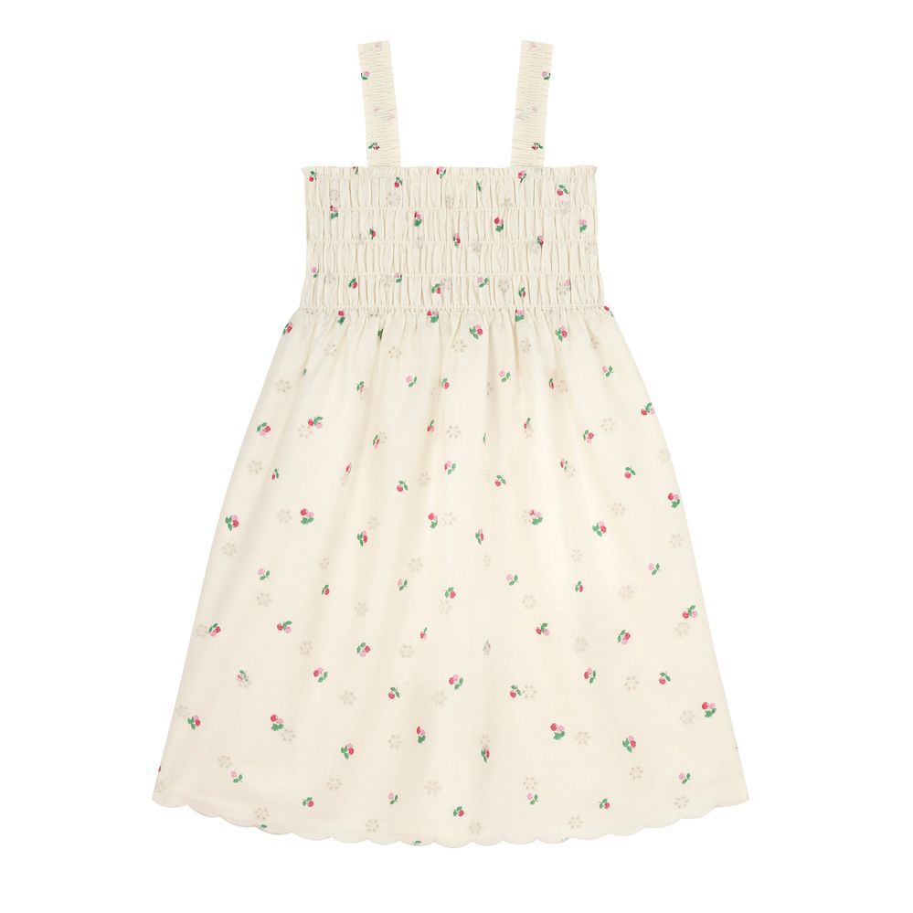 Đầm cho bé/Shirred Midi Dress - Mini Cherries - Cotton Broidery