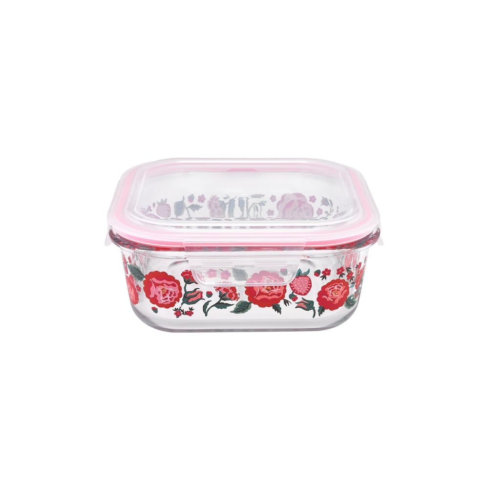  Hộp đựng thức ăn/Glass Storage Box - Strawberry Garden  - Cream/Pink 