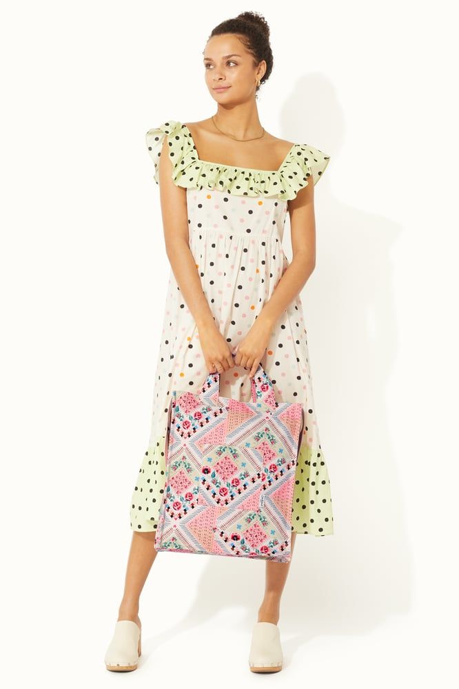 Túi đeo vai /Organic Cotton Tall Tote - Patchwork - Cream/Pink