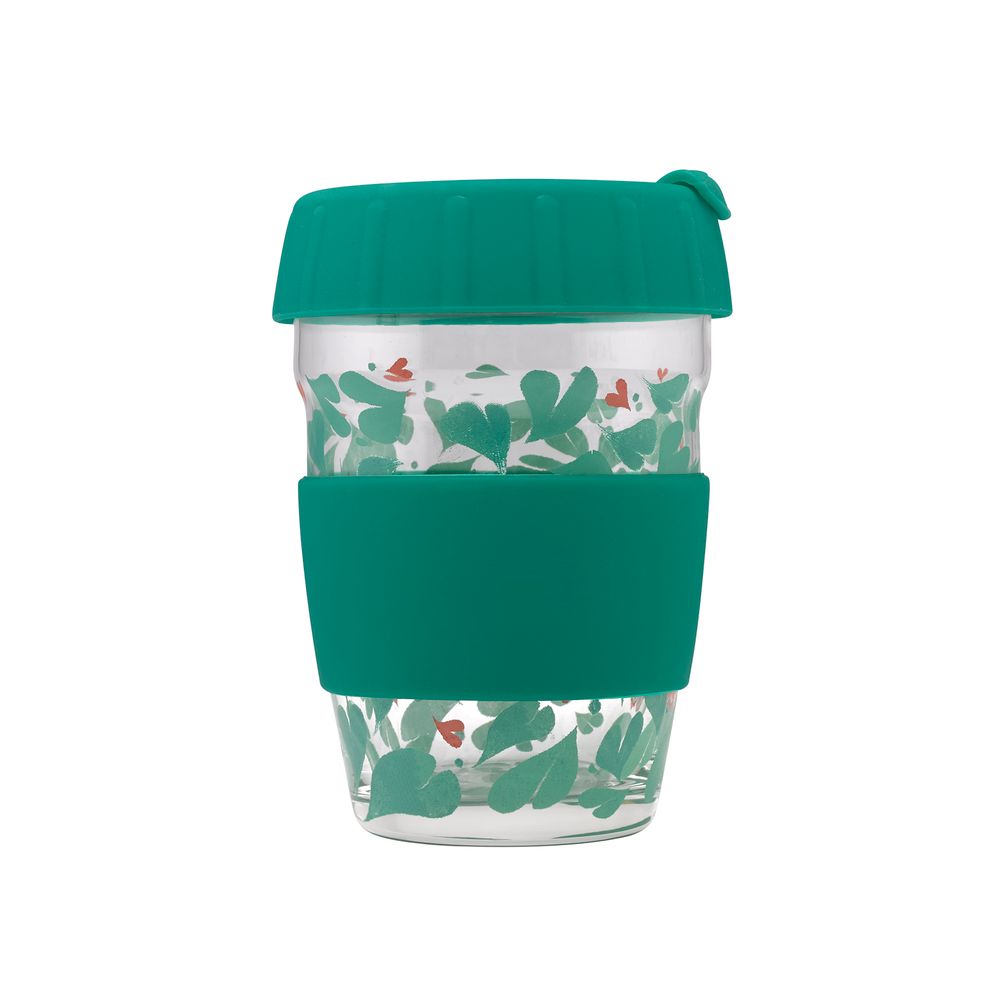  Bình giữ nhiệt/Glass Travel Cup - Marble Hearts - Cream/Green 