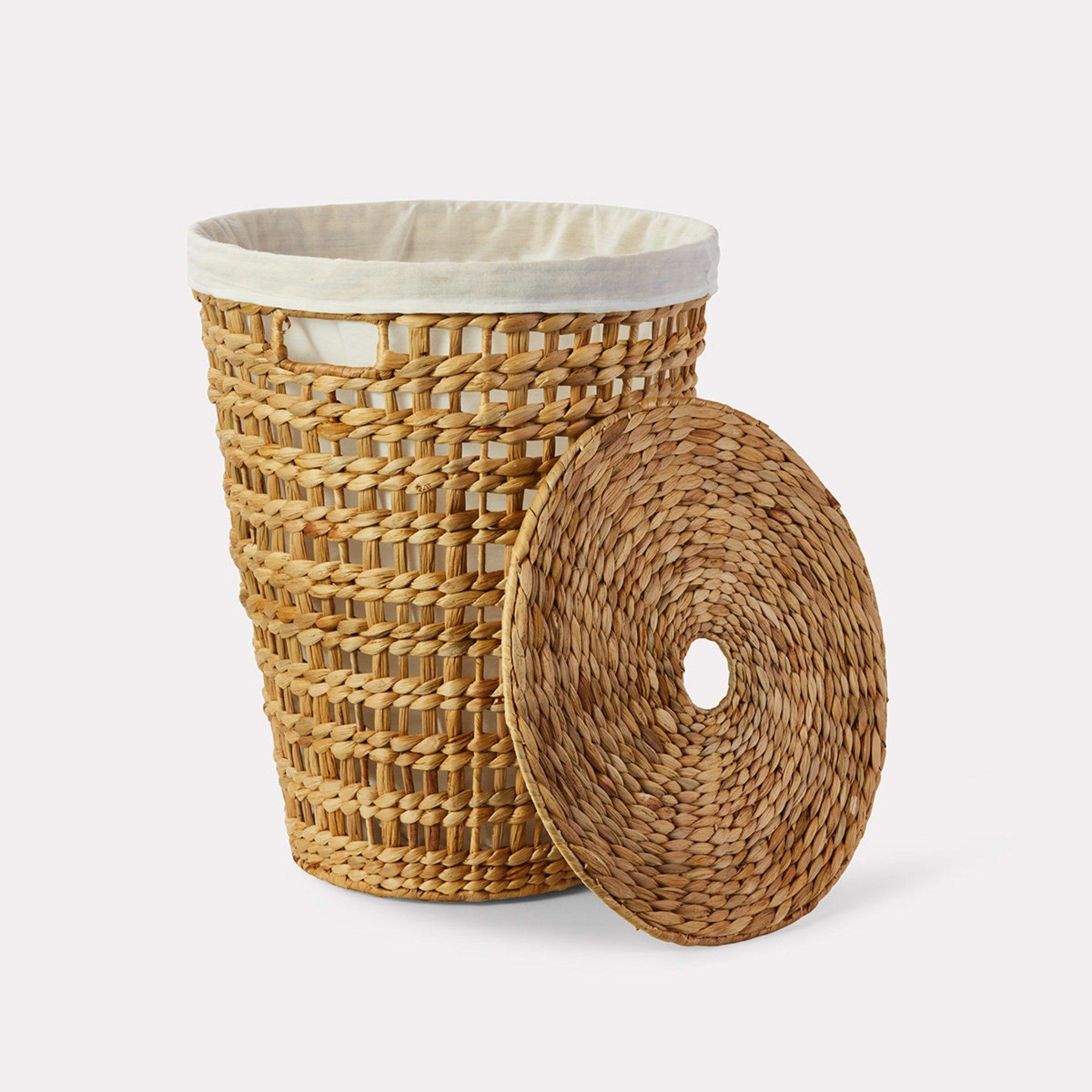 Water Hyacinth-Round Open Weave Hamper with Lid