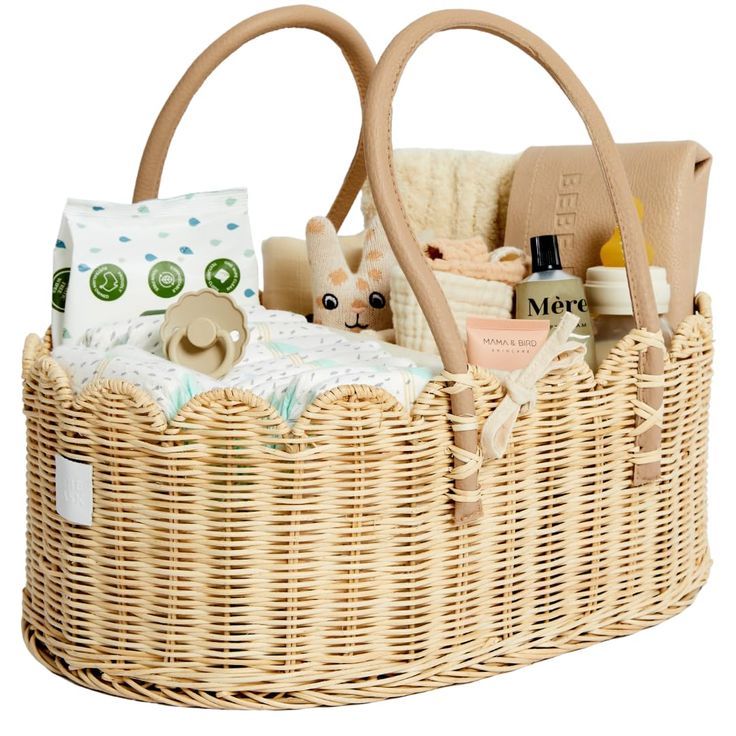 Lafos HandiCraft- Bebe Bask Baby Diaper Caddy Organizer - Artisan-Crafted Scalloped Rattan Basket - Baby Basket