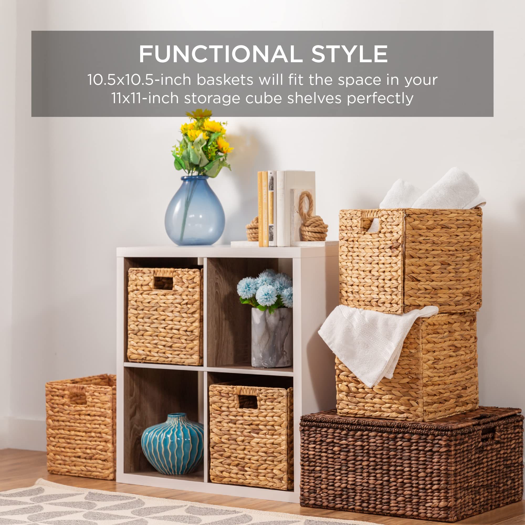 Lafos HandiCraft-Hyacinth Baskets, Rustic Set Of 5 Multipurpose Collapsible Storage Organizer