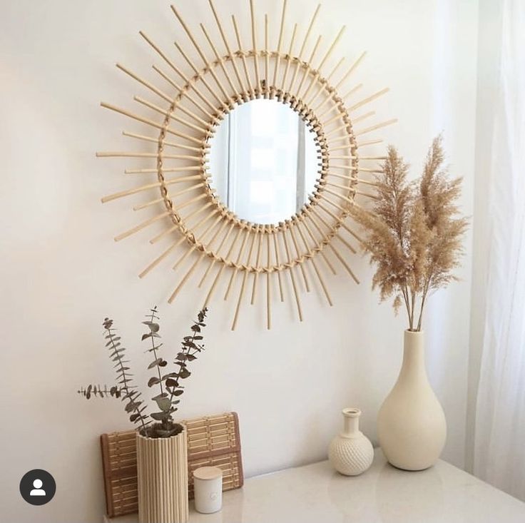 Lafos HandiCraft-Newest Design 100% Eco-friendly Rattan Mirror Wall Hanging Home Hotel Decoration