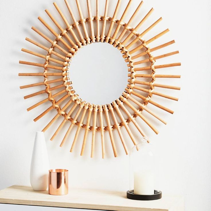 Lafos HandiCraft-Newest Design 100% Eco-friendly Rattan Mirror Wall Hanging Home Hotel Decoration