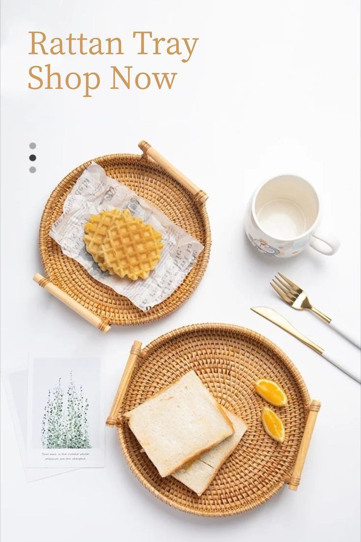 Lafos HandiCraft-Rattan Serving Tray, Handmade Storage Tray with Handle, Coffee Table Decorative Tray