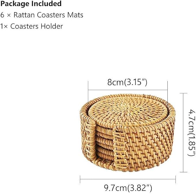 Lafos HandiCraft-6pcs, Rattan Coasters Set, Braided Coasters With Storage Organizer, Handmade Braided Natural Coasters, Square Rattan Teacup Mats, Creative Kitchen Table Crafts, Stylish Drinks HolderTray