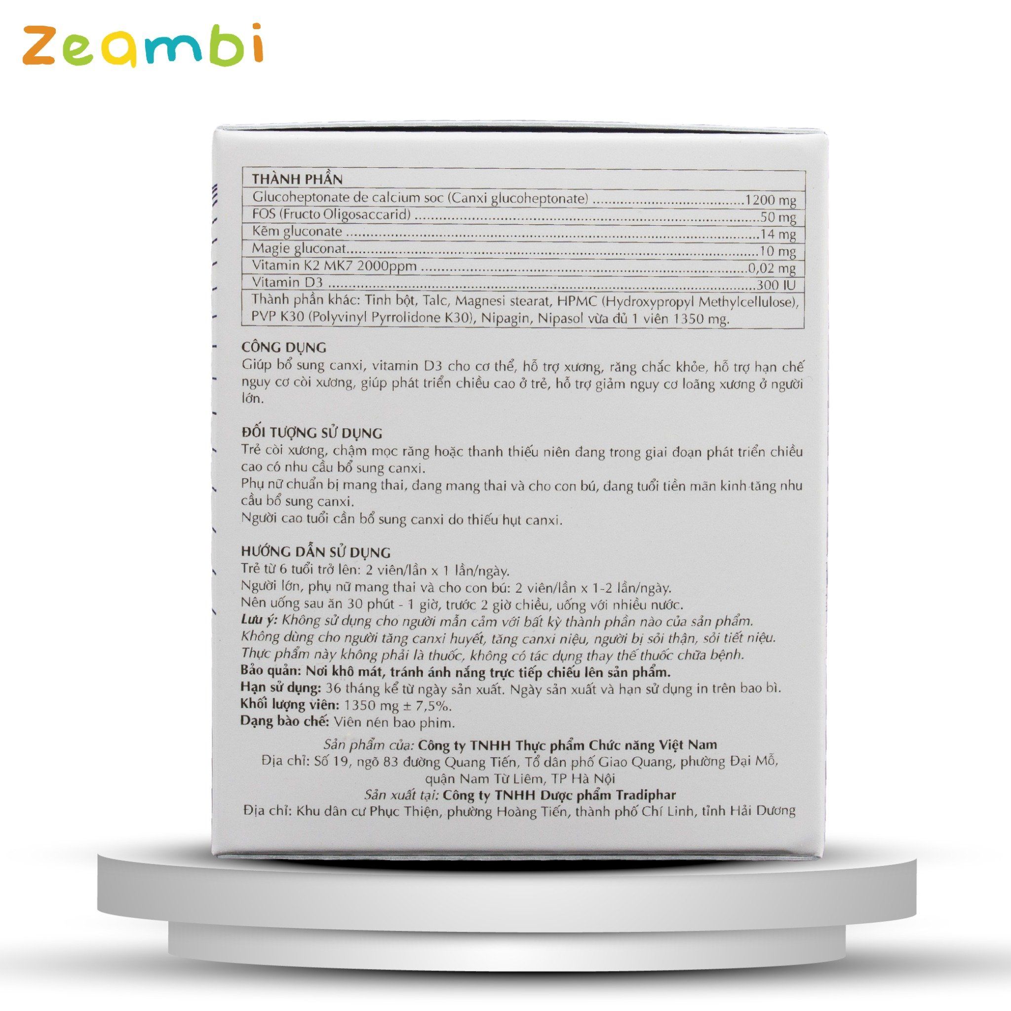 Canxi hữu cơ ZEAMBI Coloscalcium Grow 90 Viên