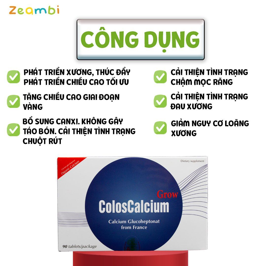 Canxi hữu cơ ZEAMBI Coloscalcium Grow 90 Viên