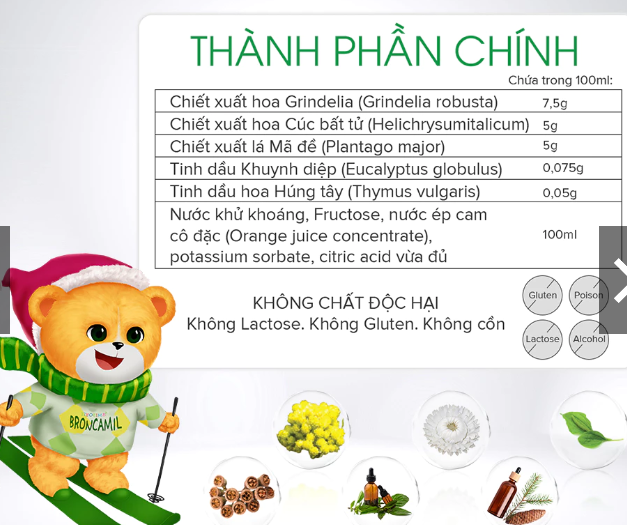 Siro Ho Thảo dược BRONCAMIL Hỗ Trợ Tăng Cường Sức Khoẻ Đường Hô Hấp Trên Cho Trẻ Chai 200ml