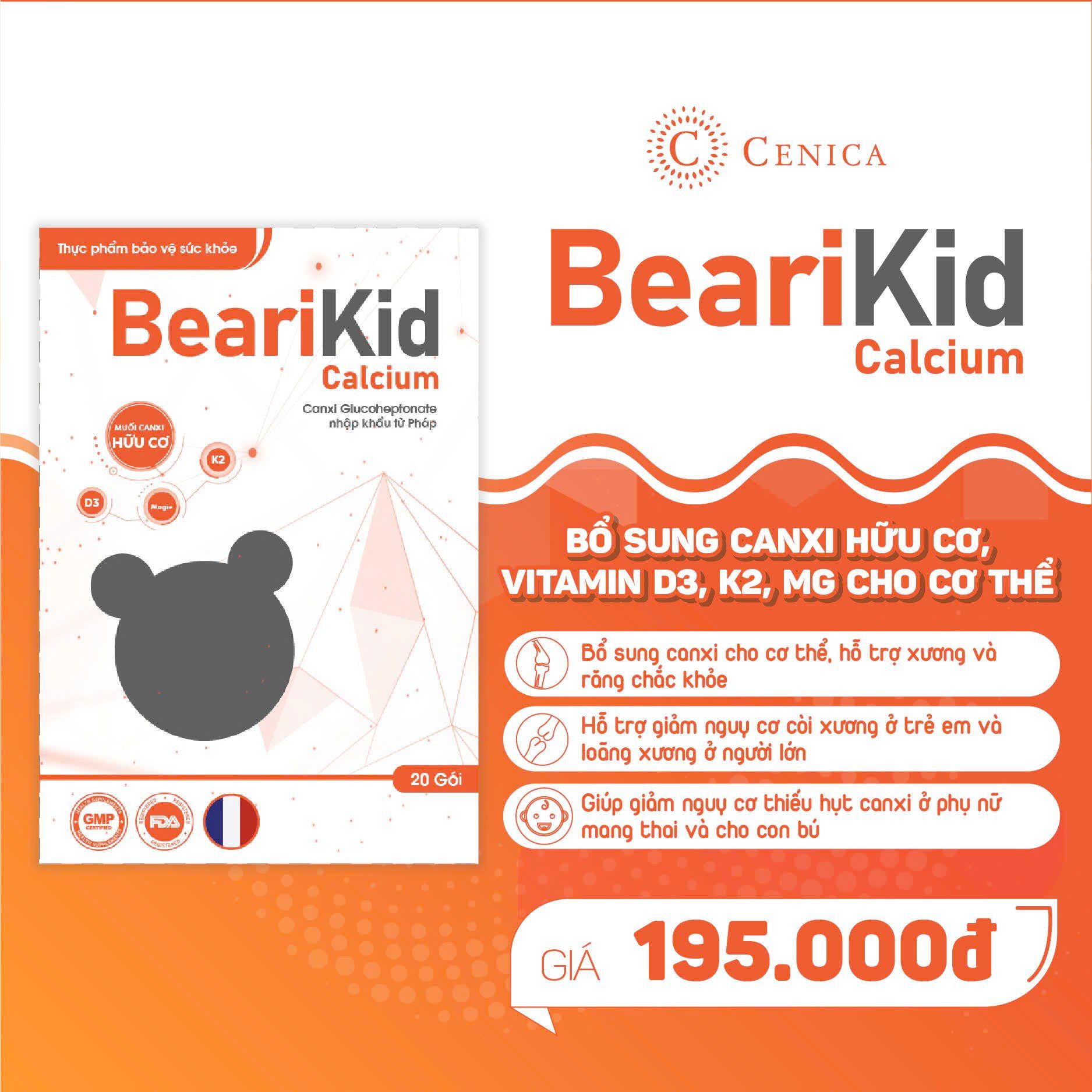 Canxi hữu cơ Bearikid Dạng Nước 1 hộp 20 gói