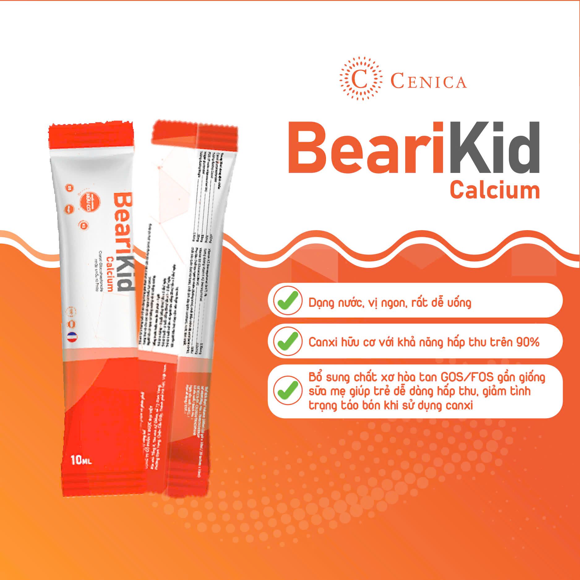 Canxi hữu cơ Bearikid Dạng Nước 1 hộp 20 gói