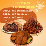  Combo 3 loại Khô Bò miếng ngon, bò sợi, bò siêu cay 600G BA THỨC FOOD 