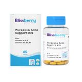 BLISSBERRY Pureskin Acne Support K21 - Hỗ trợ hạn chế quá trình oxy hóa, giúp tăng cường sức khỏe làn da (Hộp 60 viên)