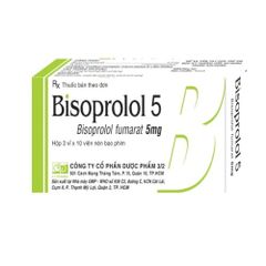 Bisoprolol 5 - Điều trị tăng huyết áp, đau thắt ngực, suy tim mạn (Hộp 3 vỉ x 10 viên)