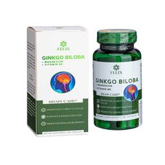 Thực phẩm bảo vệ sức khỏe Felix Ginkgo Biloba - Giúp tăng cường tuần hoãn não, tốt cho não bộ (Hộp 1 chai 60 viên)