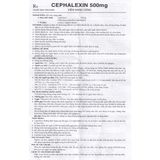 Cephalexin 500mg - Điều trị nhiễm khuẩn do các vi khuẩn nhạy cảm (Hộp 10 vỉ x 10 viên)