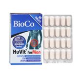 Bioco Huvit for Men - Hỗ trợ hạn chế tiến triển u xơ lành tính tuyến tiền liệt và tăng cường chức năng của hệ tiết niệu cho nam giới trên 45 tuổi (4 vỉ x 20 viên/hộp)