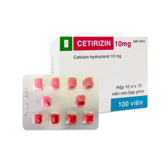 Cetirizin 10mg - Điều trị triệu chứng viêm mũi dị ứng dai dẳng, viêm mũi dị ứng theo mùa, mày đay mạn tính vô căn (Hộp 10 vỉ x 10 viên)