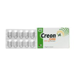Creon 25000 - Bổ sung men tụy được dùng để điều trị thiểu năng tụy ngoại tiết ở trẻ em và người lớn (Hộp 2 vỉ x 10 viên)