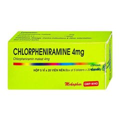 Chlorpheniramine 4mg - Điều trị viêm mũi dị ứng và triệu chứng dị ứng khác (Hộp 5 vỉ x 20 viên)